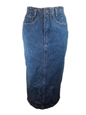 Vintage Gap Work Force Midi Denim Skirt Size 7/8 Back Button Detail